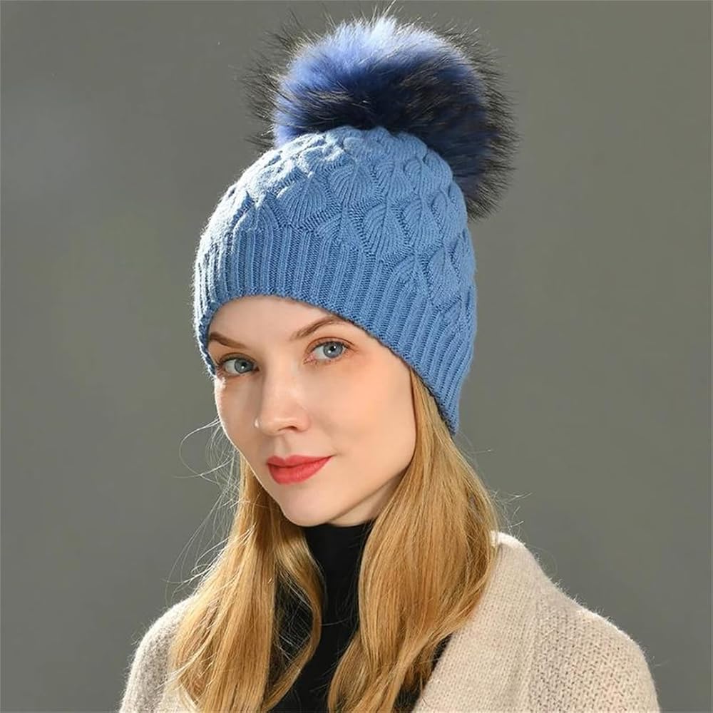 Wvapzxx Winter Beanie Hat for Women Knitted Hat with Fur Pom